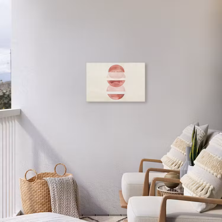 Minimalistisch - Cirkels - Roze Tuinposter op houten frame 2 cm dik klein -sfeer1