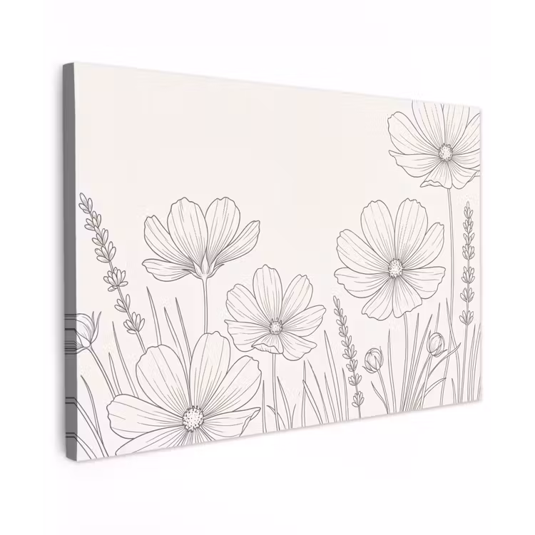 Minimalistisch - Modern - Bloemen - Beige Tuinposter op houten frame 2 cm dik klein -3d