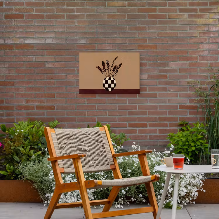 Minimalistisch - Vaas - Bloemen - Bruin Tuinposter op houten frame 2 cm dik klein -sfeer3