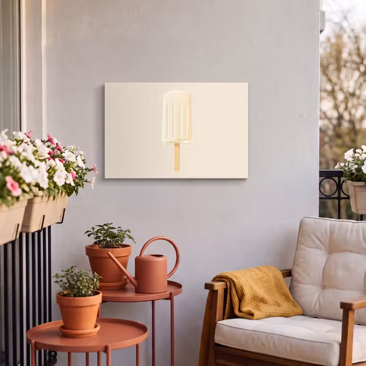 Minimalistisch - Waterijsje - Stokje - Beige Tuinposter op houten frame 2 cm dik klein -sfeer1