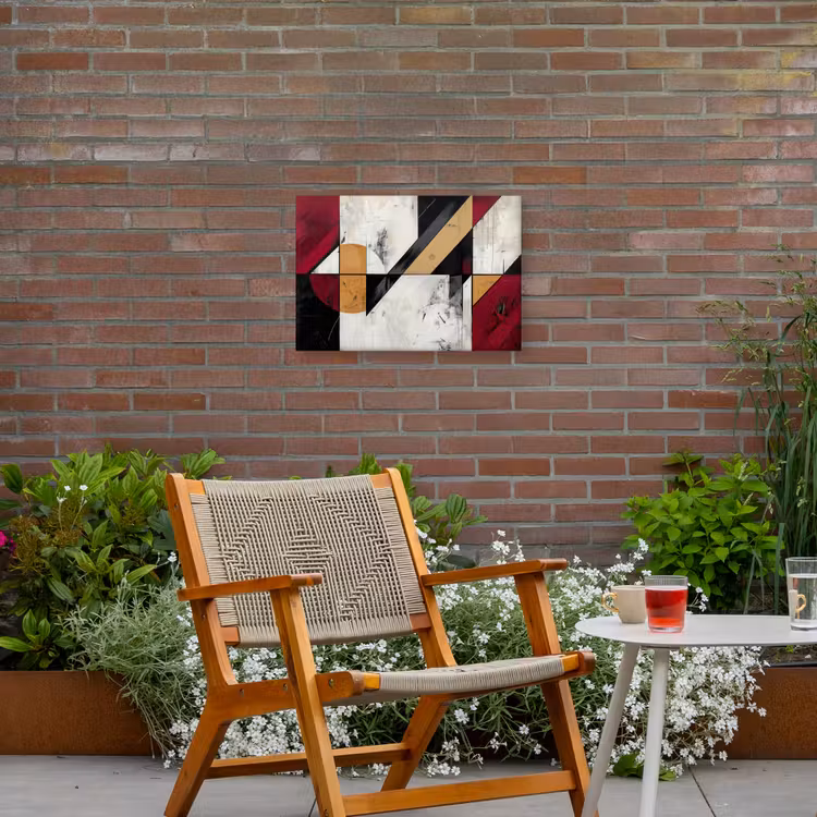 Modern - Abstract - Geometrisch - Rood - Industrieel Tuinposter op houten frame 2 cm dik klein -sfeer3