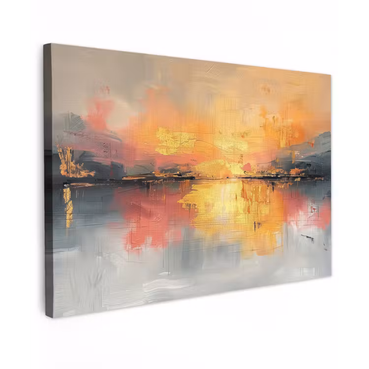Modern - Abstract - Goud - Roze Tuinposter op houten frame 2 cm dik klein -3d