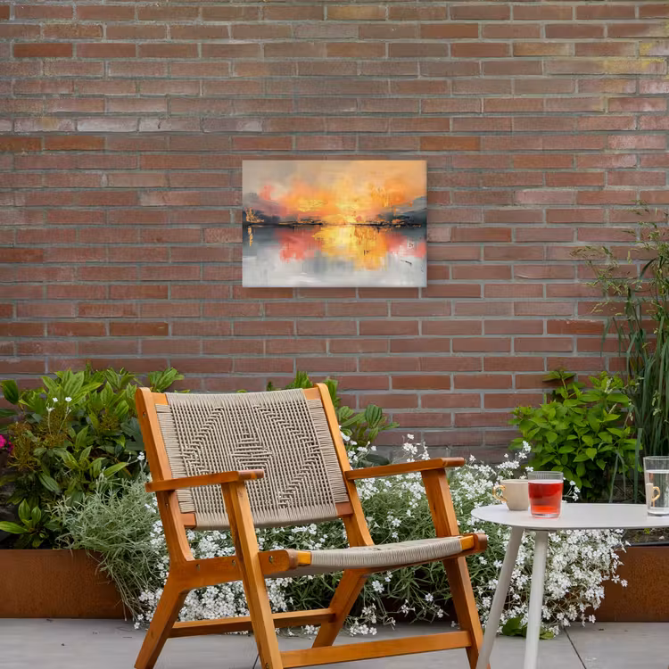 Modern - Abstract - Goud - Roze Tuinposter op houten frame 2 cm dik klein -sfeer3