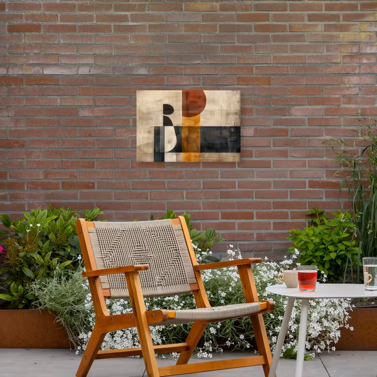Modern - Kunst - Beige - Industrieel Tuinposter op houten frame 2 cm dik klein -sfeer3