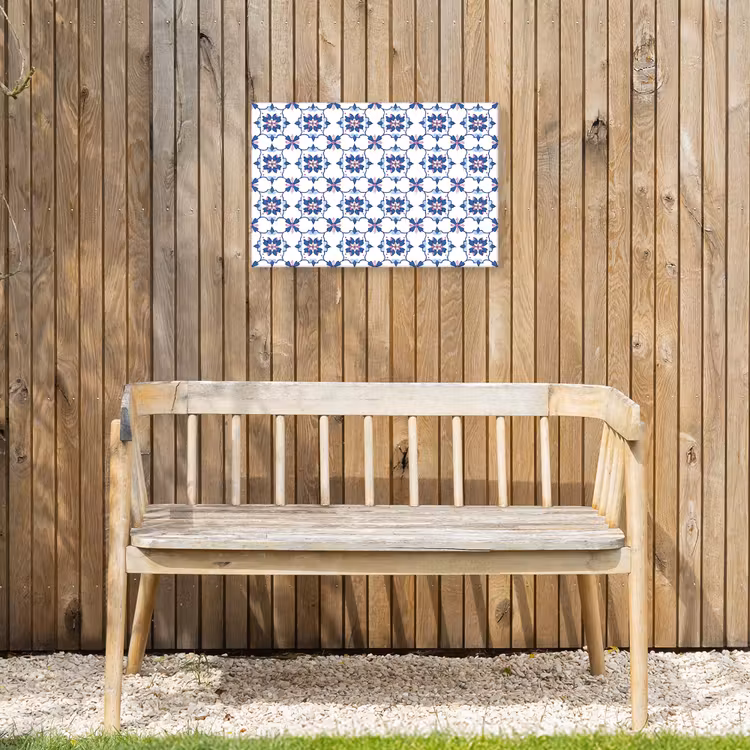 Modern - Patroon - Blauw - Roze Tuinposter op houten frame 2 cm dik klein 845 -sfeer4