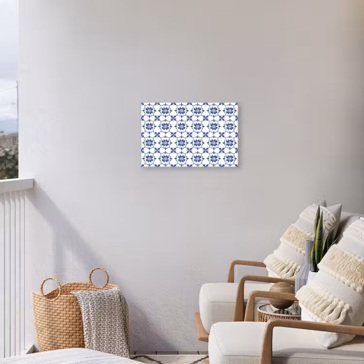 Modern - Patroon - Blauw - Roze Tuinposter op houten frame 2 cm dik klein 845 -sfeer1
