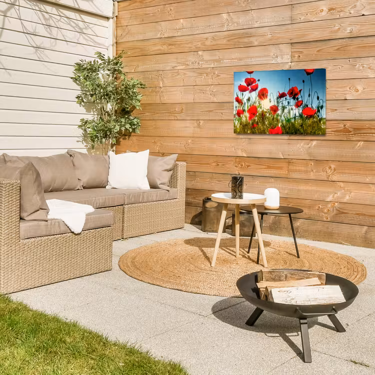 Klaprozen - Toscane - Zon - Rood - Blauw Tuinposter op houten frame 2 cm dik klein -sfeer2