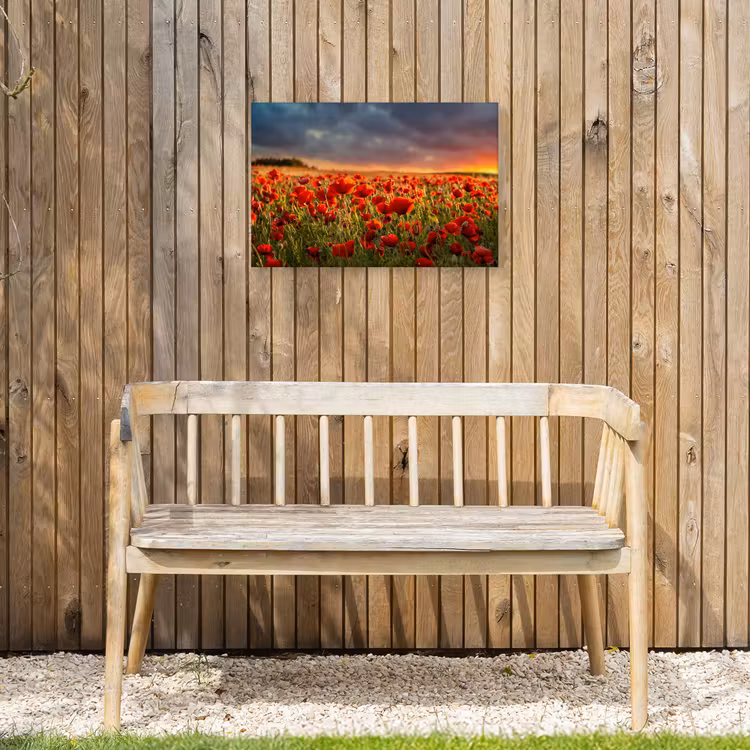 Klaprozenveld bij zonsondergang Tuinposter op houten frame 2 cm dik klein -sfeer4