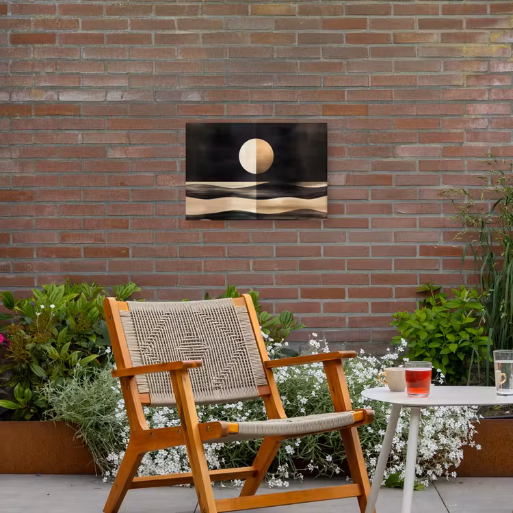 Maan - Cirkel - Goud Tuinposter op houten frame 2 cm dik klein -sfeer3