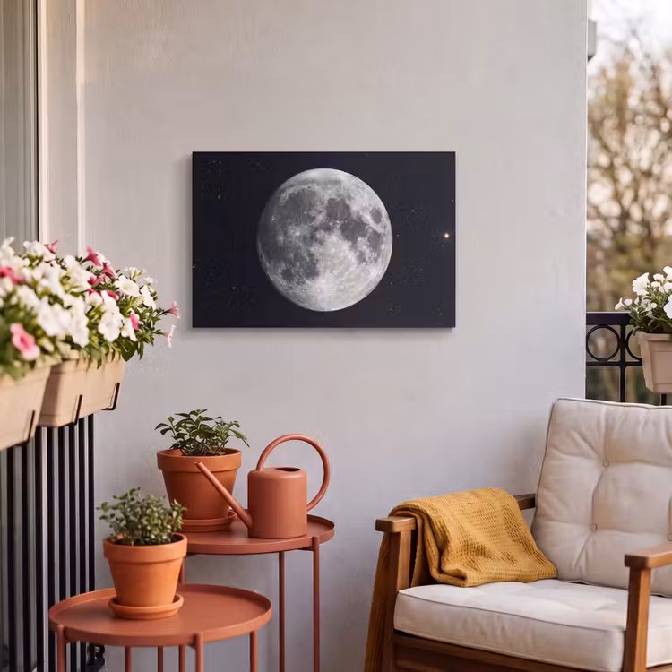 Outdoor Leinwand - Mond – Sterne – Weltraum - Maan - Sterren - Ruimte Tuinposter op houten frame 2 cm dik klein