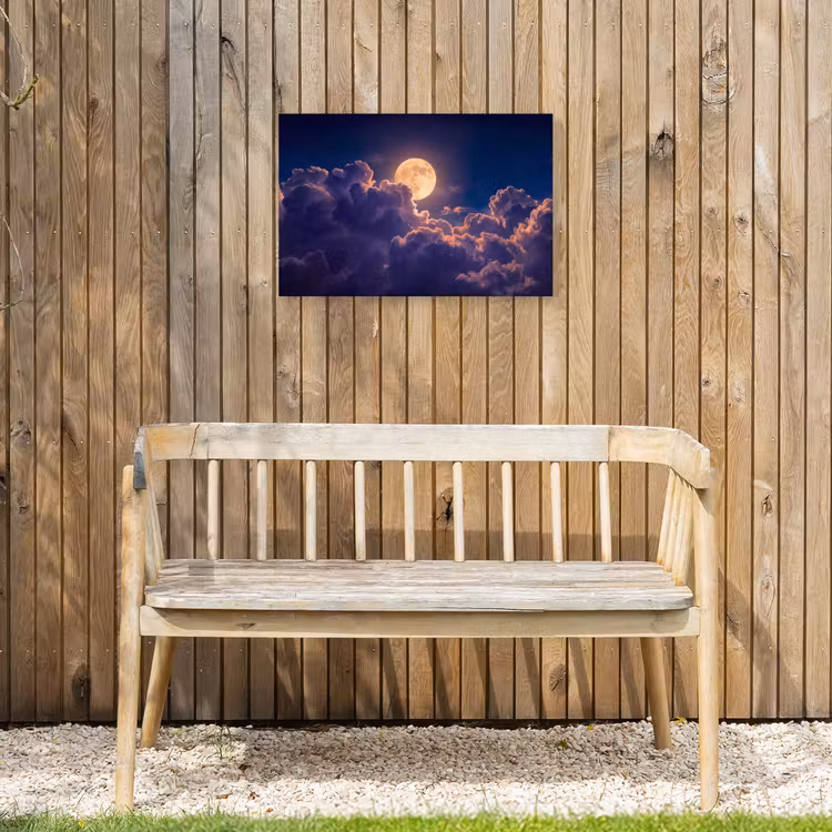 Maan - Wolken - Nacht - Oranje Tuinposter op houten frame 2 cm dik klein -sfeer4