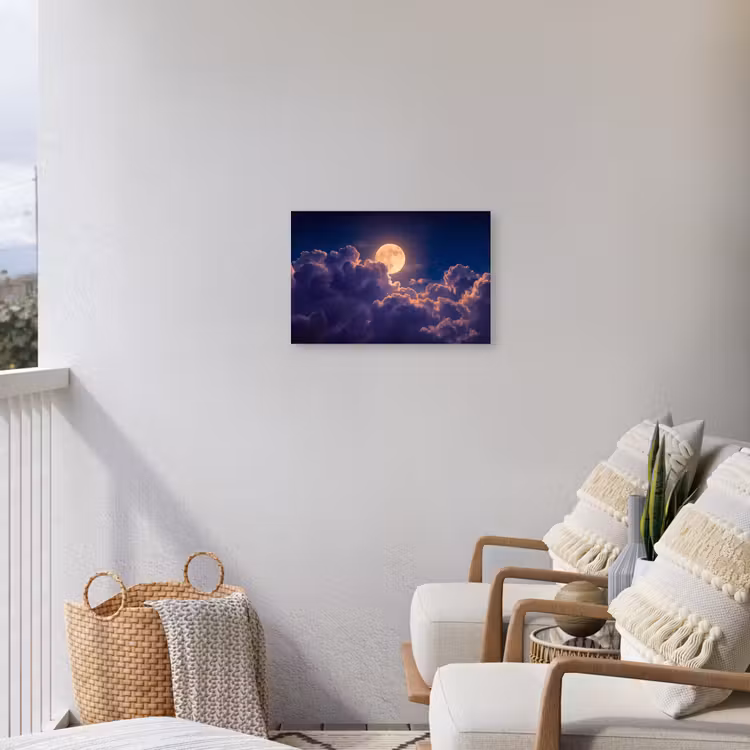 Maan - Wolken - Nacht - Oranje Tuinposter op houten frame 2 cm dik klein -sfeer1