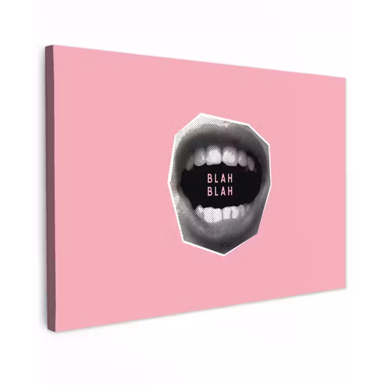 Mond - BLAH BLAH - Roze Tuinposter op houten frame 2 cm dik klein -3d