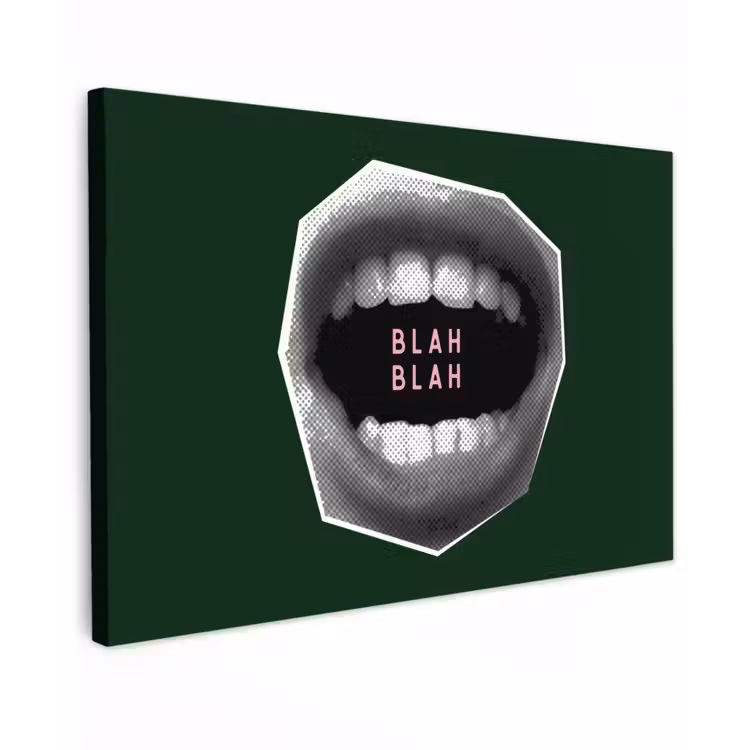 Mond - Groen - Illustratie - BLAH BLAH Tuinposter op houten frame 2 cm dik klein -3d