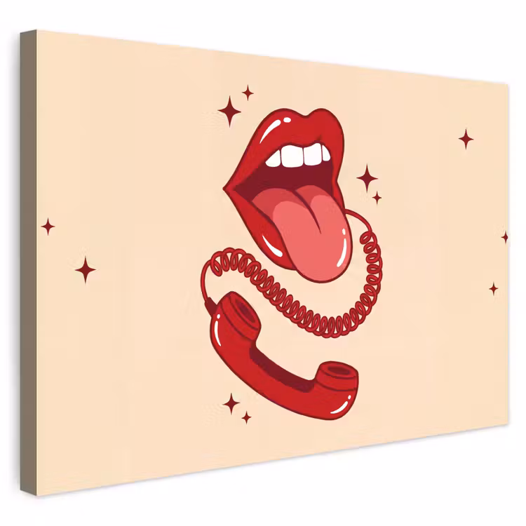Mond - Telefoon - Popart - Rood - Illustratie Tuinposter op houten frame 2 cm dik klein -3d