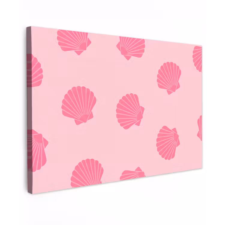 Schelp - Patroon - Zee - Modern - Roze Tuinposter op houten frame 2 cm dik klein -3d