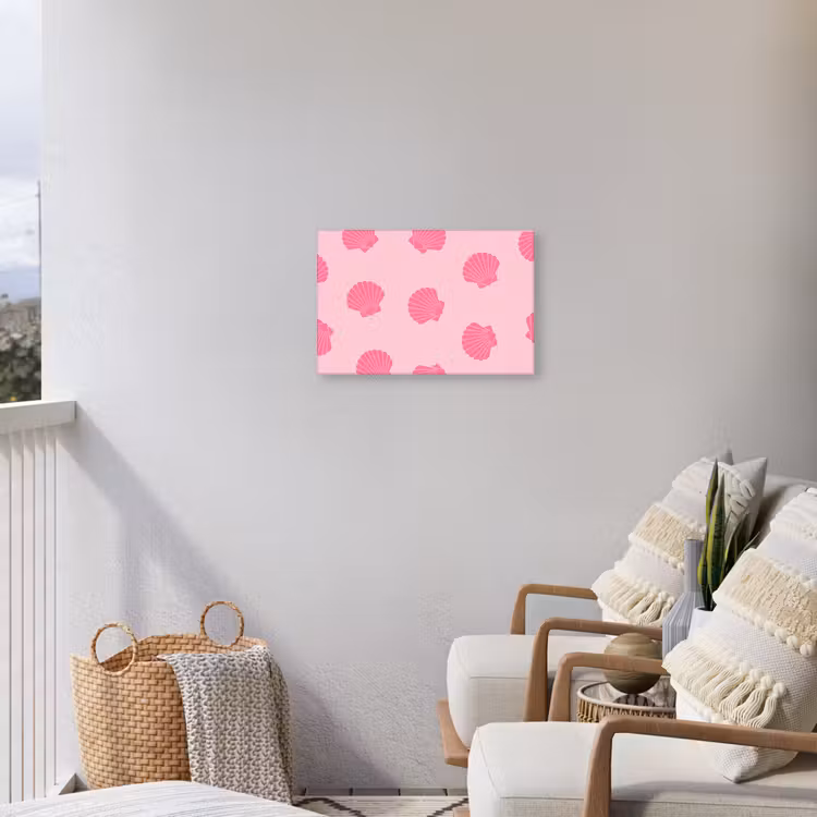 Schelp - Patroon - Zee - Modern - Roze Tuinposter op houten frame 2 cm dik klein -sfeer1