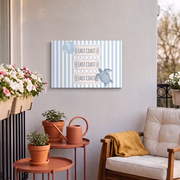 Schelp - Oceaan - Kust - Blauw - Illustratie Tuinposter op houten frame 2 cm dik klein -sfeer1