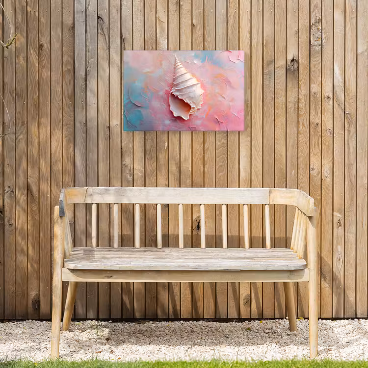 Schelp - Pastel - Pink Tuinposter op houten frame 2 cm dik klein -sfeer4