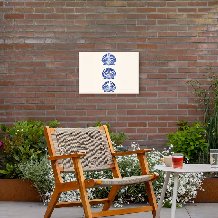 Schelpen - Blauw - Patroon Tuinposter op houten frame 2 cm dik klein -sfeer3