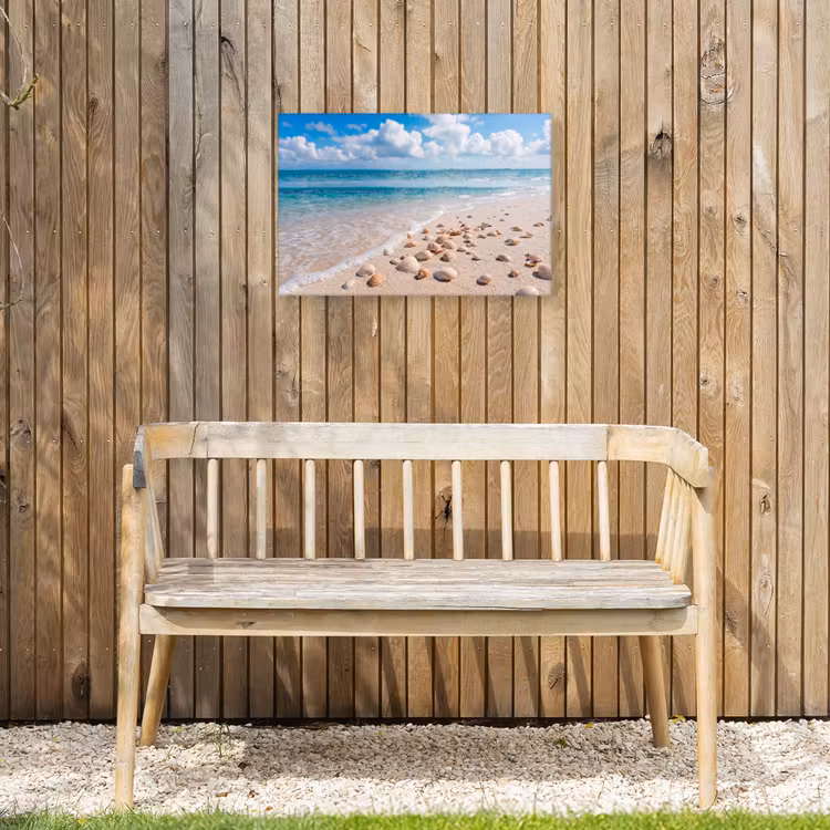 Schelpen - Strand - Natuur - Beige Tuinposter op houten frame 2 cm dik klein -sfeer4