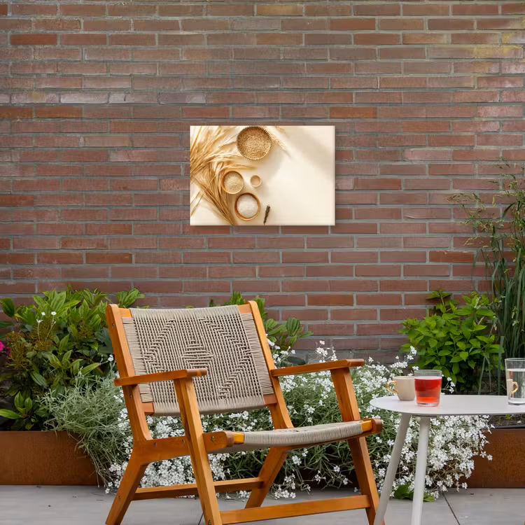 Granen - Hout - Kom - Beige Tuinposter op houten frame 2 cm dik klein -sfeer3