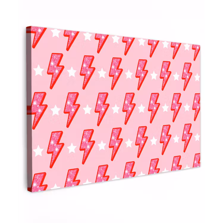 Patroon - Bliksem - Ster - Glitter - Roze Tuinposter op houten frame 2 cm dik klein -3d