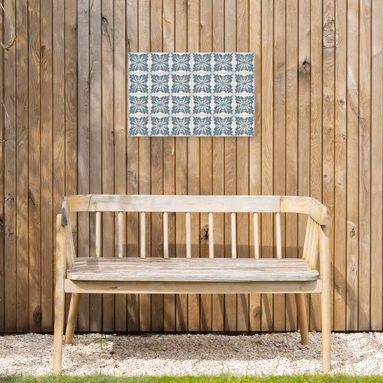 Dessin - Tegel - Blauw Tuinposter op houten frame 2 cm dik klein 845 -sfeer4