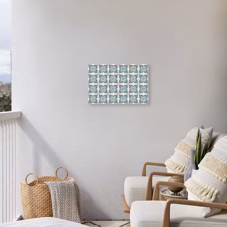 Dessin - Tegel - Blauw Tuinposter op houten frame 2 cm dik klein 845 -sfeer1