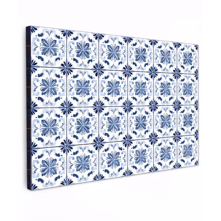 Patroon - Tegel - Blauw Tuinposter op houten frame 2 cm dik klein 845 -3d