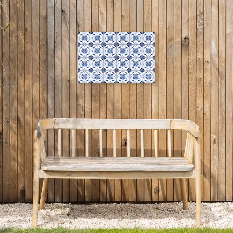 Patroon - Tegel - Blauw Tuinposter op houten frame 2 cm dik klein 845 -sfeer4