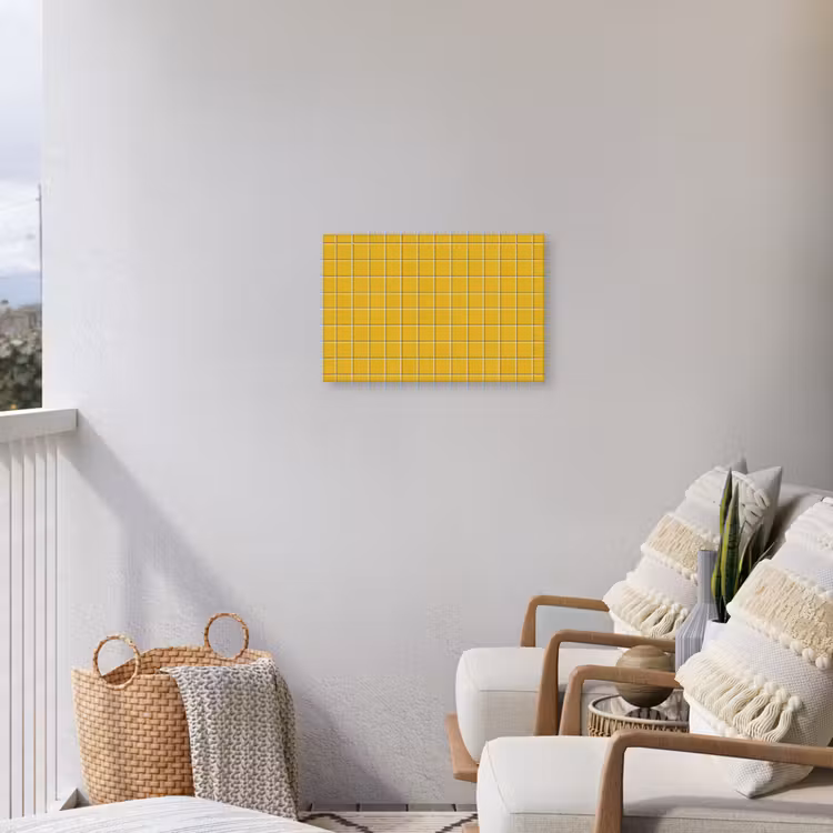 Patroon - Tegel - Okergeel Tuinposter op houten frame 2 cm dik klein 845 -sfeer1