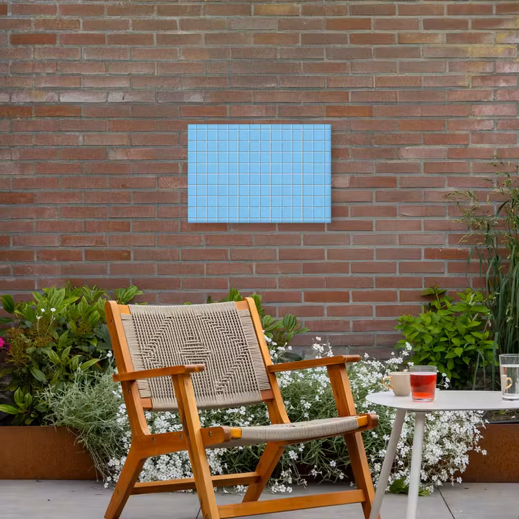 Patroon - Tegel - Pastel - Blauw Tuinposter op houten frame 2 cm dik klein 845 -sfeer3