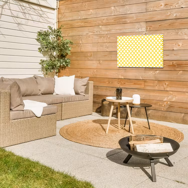 Patroon - Geometrisch - Klassiek - Geel Tuinposter op houten frame 2 cm dik klein 845 -sfeer2