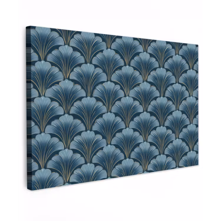 Patroon - Ginkgoblad - Blauw Tuinposter op houten frame 2 cm dik klein 845 -3d
