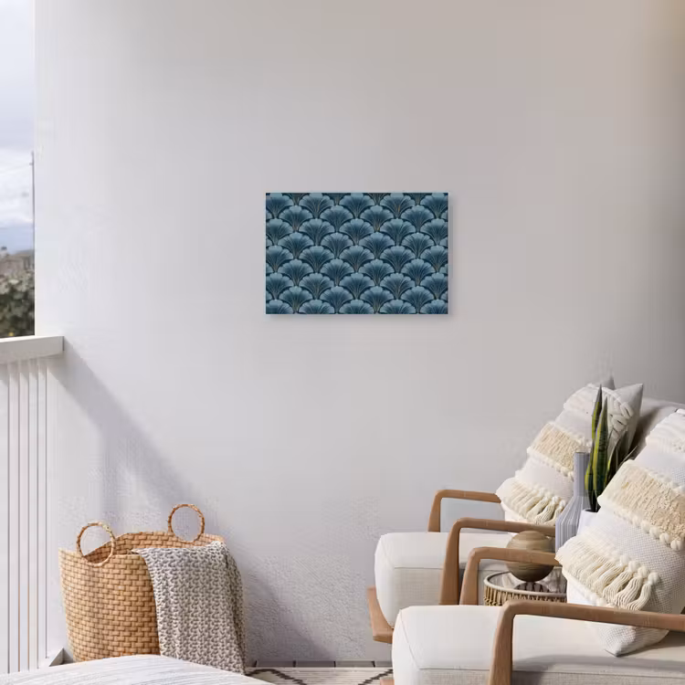 Patroon - Ginkgoblad - Blauw Tuinposter op houten frame 2 cm dik klein 845 -sfeer1