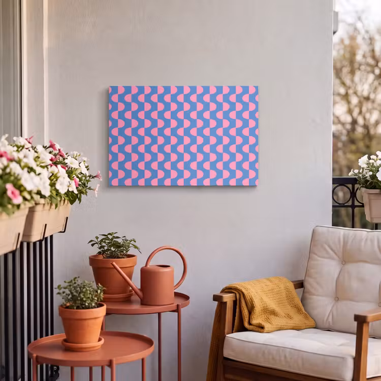 Patroon - Halve cirkels - Abstract - Modern - Roze - Blauw Tuinposter op houten frame 2 cm dik klein -sfeer1
