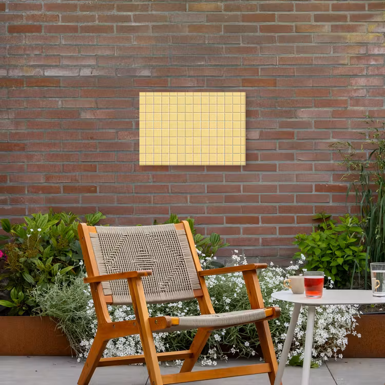 Patroon - Tegels - Geel Tuinposter op houten frame 2 cm dik klein 845 -sfeer3