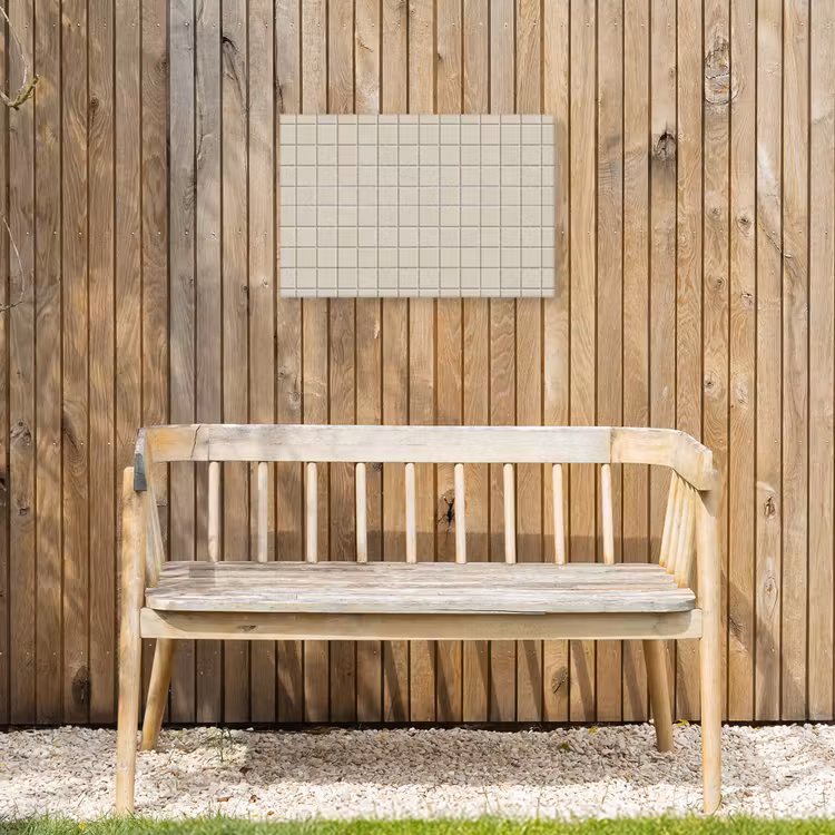 Patroon - Tegels - Taupe Tuinposter op houten frame 2 cm dik klein 845 -sfeer4