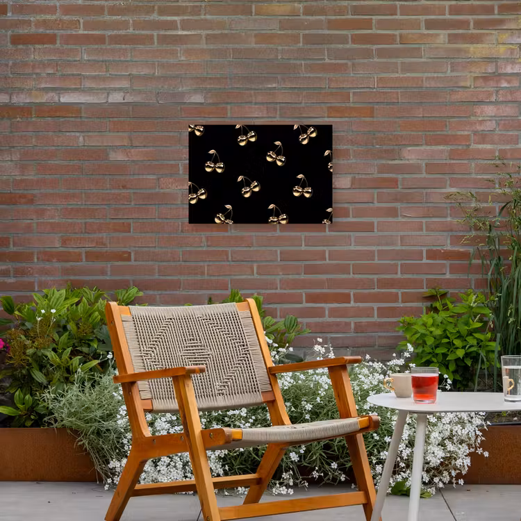 Patroon - Kersen - Goud - Chrome Tuinposter op houten frame 2 cm dik klein -sfeer3