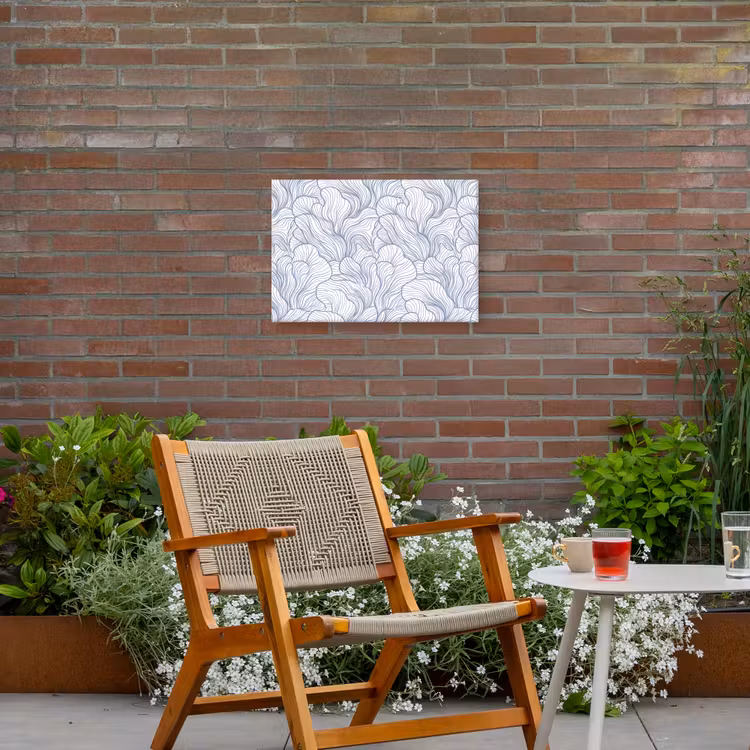 Patroon - Lijnen - Organisch - Abstract - Blauw Tuinposter op houten frame 2 cm dik klein -sfeer3
