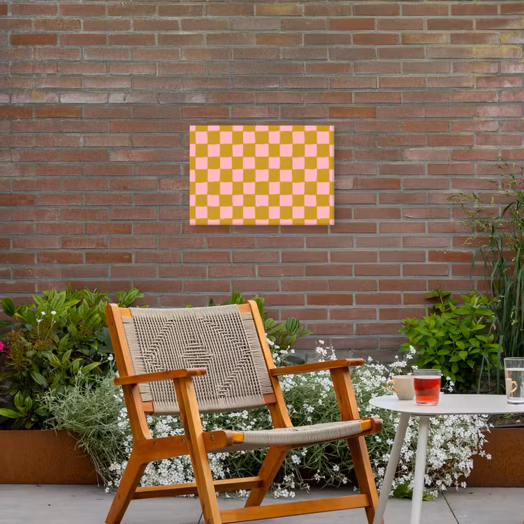 Patroon - Vierkant - Roze Tuinposter op houten frame 2 cm dik klein 845 -sfeer3