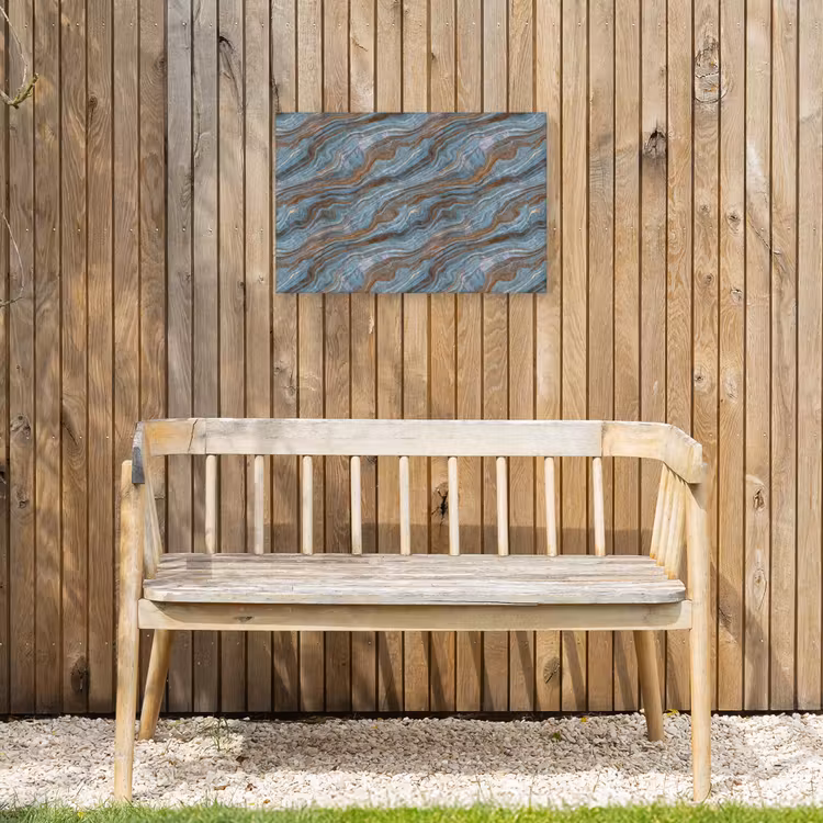 Patroon - Steen - Blauw Tuinposter op houten frame 2 cm dik klein 845 -sfeer4