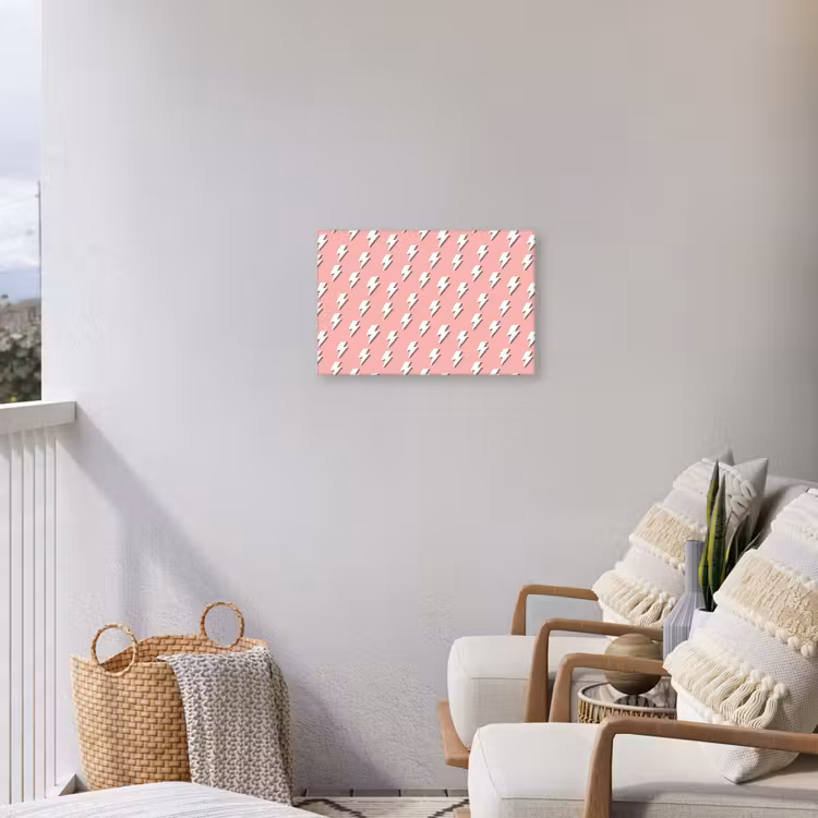 Patroon - Wit - Bliksem - Roze Tuinposter op houten frame 2 cm dik klein 845 -sfeer1