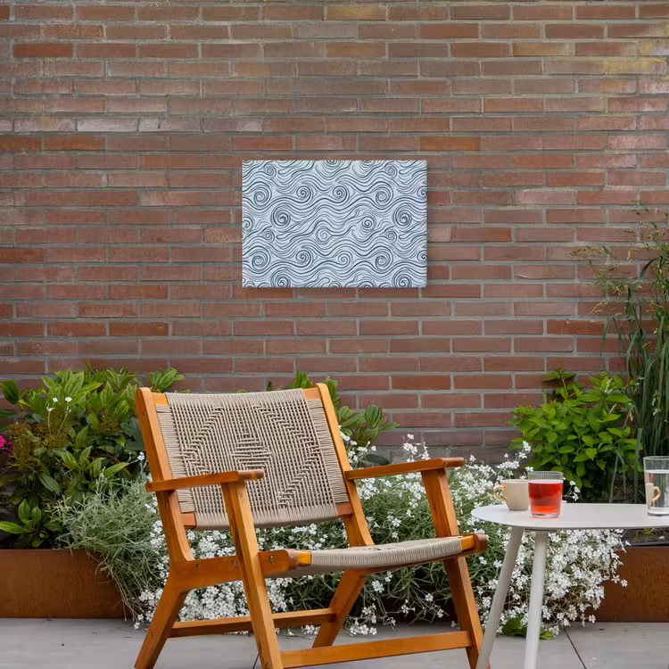 Patroon - Golven - Abstract - Modern - Blauw Tuinposter op houten frame 2 cm dik klein -sfeer3