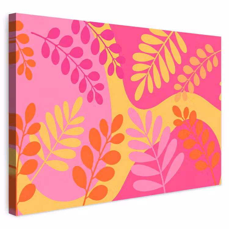 Natuur - Bladeren - Abstract - Roze - Geel Tuinposter op houten frame 2 cm dik klein -3d