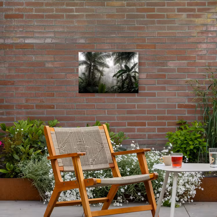 Natuur - Jungle - Mist - Groen - Bladeren Tuinposter op houten frame 2 cm dik klein -sfeer3