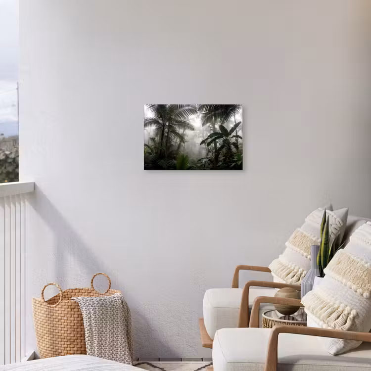 Natuur - Jungle - Mist - Groen - Bladeren Tuinposter op houten frame 2 cm dik klein -sfeer1