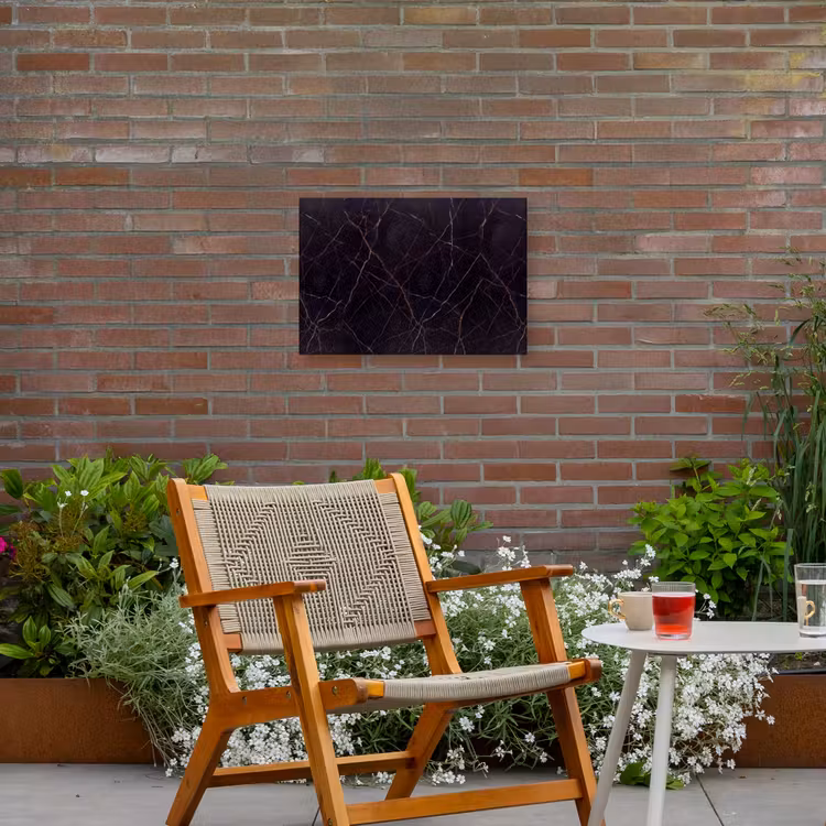 Natuursteen - Marmerpatroon - Abstract - Modern - Zwart - Goud Tuinposter op houten frame 2 cm dik klein -sfeer3