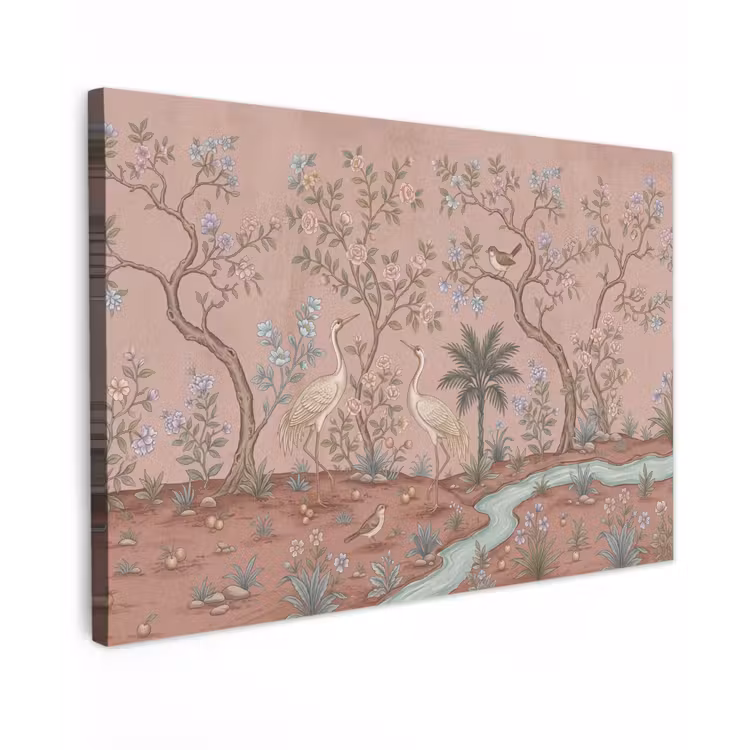 Nostalgisch - Reigers - Roze Tuinposter op houten frame 2 cm dik klein -3d